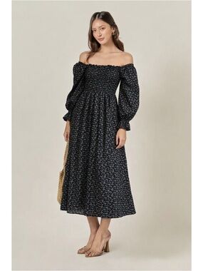 knee length dresses for ladies Floral Smocked Midi Dress – English Factory